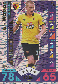 Ben Watson Watford 2016/17 Topps Match Attax Man of the Match #450